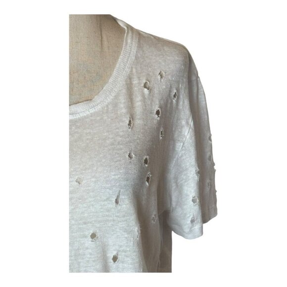 IRO Shirt Women Medium White Clay Cutout Distressed Linen Short Sleeve Tee - Picture 7 of 11